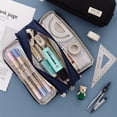 thumbnail image 4 of 1PC Canvas Large Capacity Pencil Case Teenager Girls Pencil Case With Zipper, 3 Compartments, Cosmetics, Data Storage ，Boys Pencil Case For School & Office，For Adult Teenagers,Kids(Glacier Blue), 4 of 7