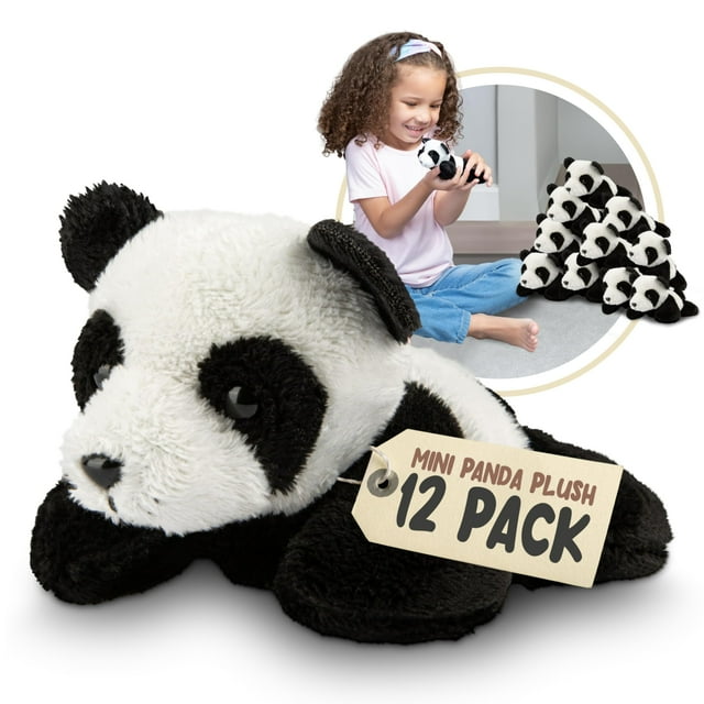 Forest & Twelfth Mini Panda Peluches, paquete de 12 pequeños peluches, animales de peluche, relleno de calcetín para niñas y niños, oso panda de peluche para regalos de fiesta, bolsas de regalos, caja