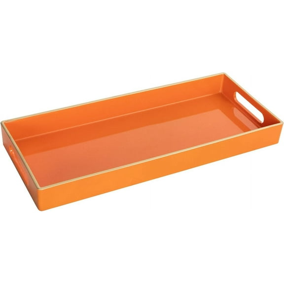 MAONAME Orange Vanity Tray, Plastic Decorative Tray, Rectangular Trays with Handles, Narrow Bathroom Trays for Toilet Tank, 13.8" X 6" X 1.57"