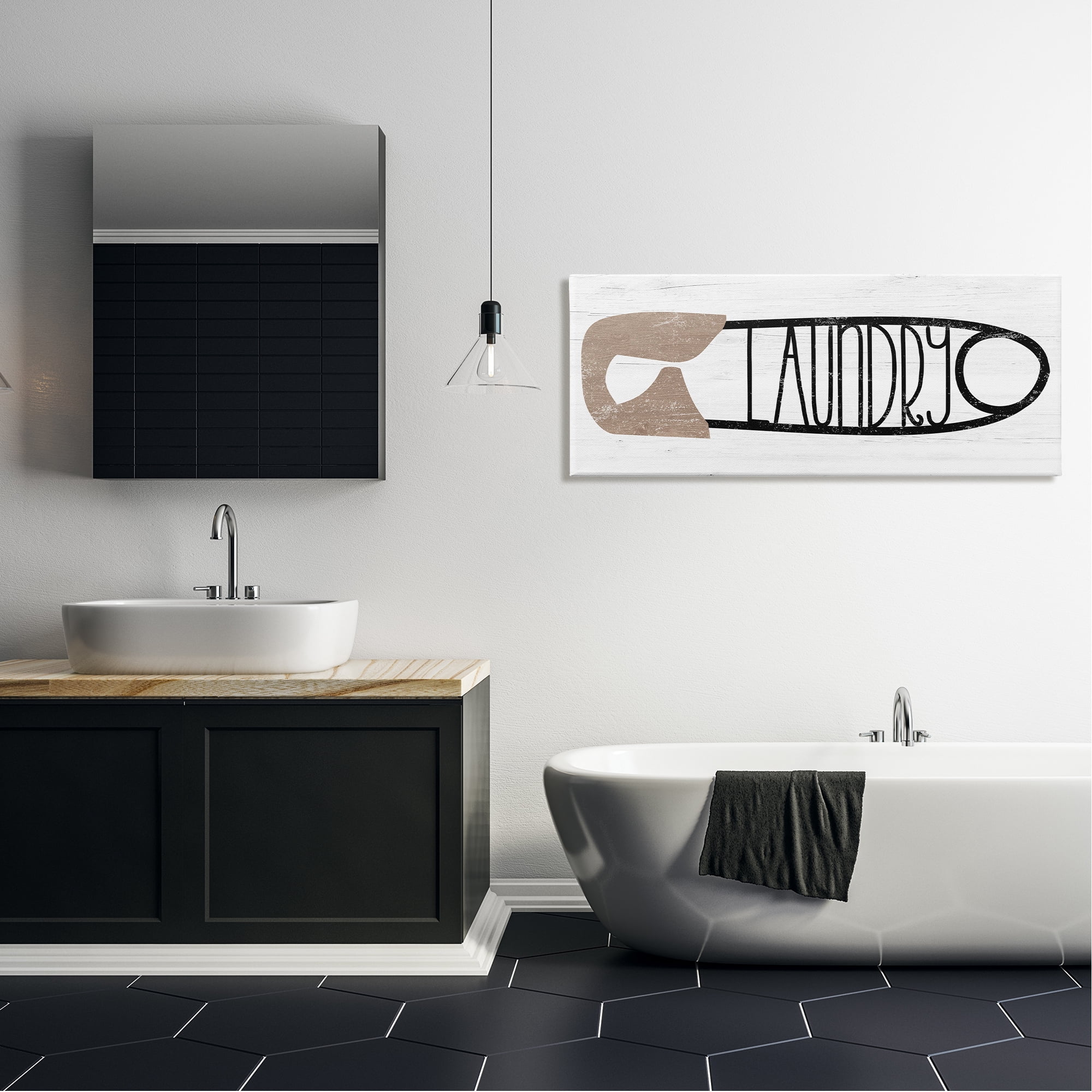Stupell Rustic Laundry Clothespin Shape Typography Painting Gallery Wrapped Canvas Print Wall Art