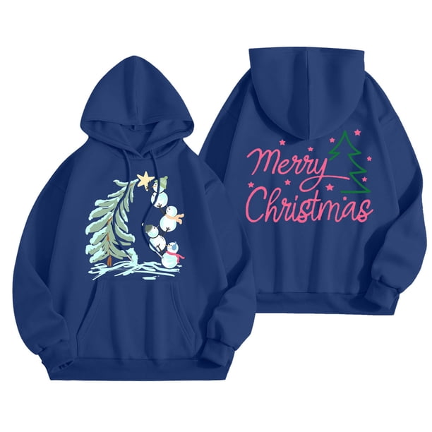 WILLBEST Sudadera Larga para Mujer Merry Christmas Hoodie For Women Funny Christmas Graphic Pullover Tops Xmas T Shirt Casual Long Sleeve Hoodie 759 Grande