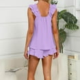thumbnail image 4 of Womens Cute Pajamas Set, Fashion Solid Color Home Clothing, Ruffle Sleeveless T-Shirt Short with Shorts Sleepwear Outfits Linen Sets for Lady 2 Piece Long Sleeve Purple S, 4 of 7
