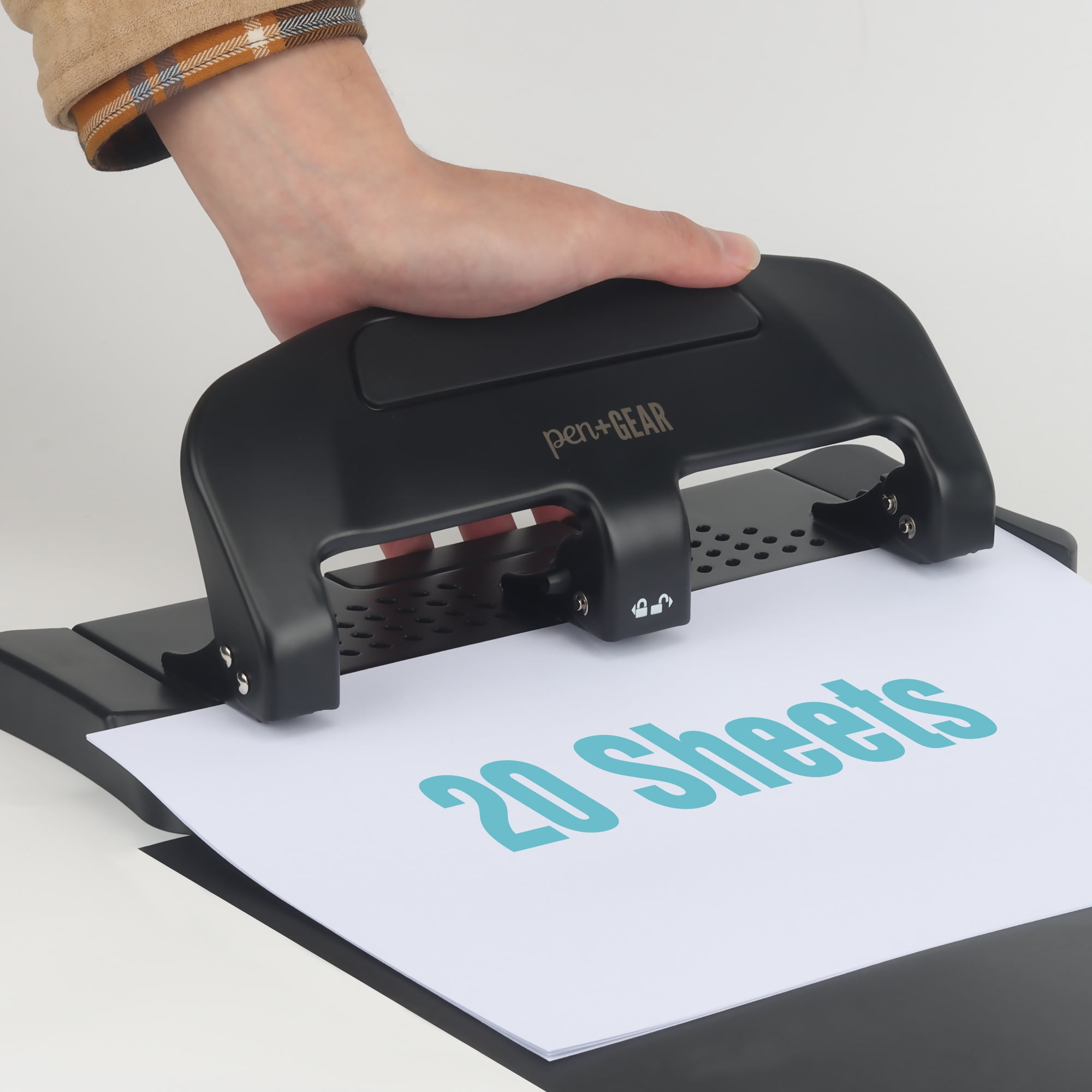 Pen + Gear 3 Hole Punch, 20-Sheet Capacity, for Classroom, Office, White+Black
