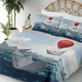 thumbnail image 4 of Ambesonne Abstract Fitted & Top Sheet Set with Shams, Paper Boats and Balloon, Vermilion Blue Grey, 4 of 7