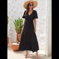thumbnail image 4 of Vestido Bohemio de Lunares para Mujer, de Verano, con Cuello en V, Corta, y Fluido, para Invitada A una Boda en la Iglesia Negro XL, 4 of 8