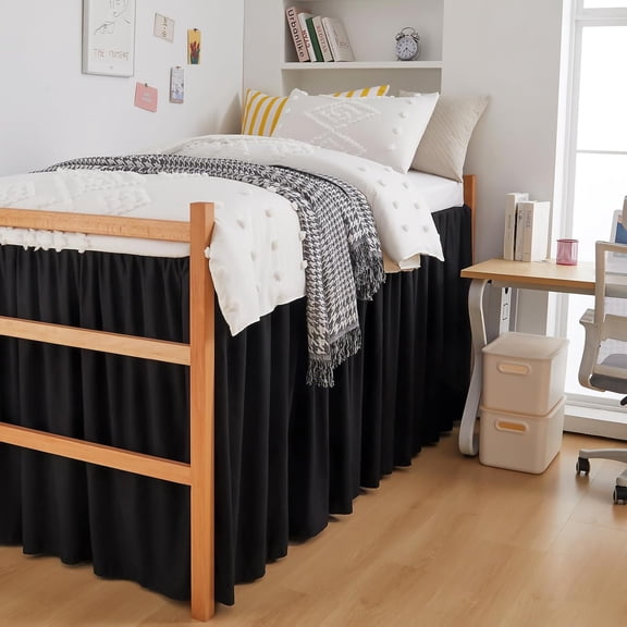 AUQ Dorm Bed Skirt,Twin Xl with 36In Drop,Microfiber Solid Dust Ruffle with Platform,Wrinkle Free Easy Fit Extra Long Bed Skirt for College Dorm Room,Black