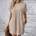 thumbnail image 2 of Baqcunre Casual Dresses for Women Women's Solid Color Round Neck Bat Sleeve Short Sleeve Hidden Pockets Loose Casual Dress Dresses for Women 2024 Summer Dresses for Women 2024 Womens Dresses, 2 of 9