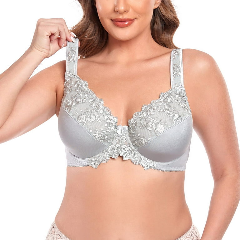 Women's Sexy Lace Embroidered Bras Full Coverage Unlined Underwire Plus  Size Bra 36I