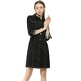 thumbnail image 4 of INSPIRE CHIC Women's 3/4 Sleeve Button Down Denim Slim Fit Shirt Dress, 4 of 6