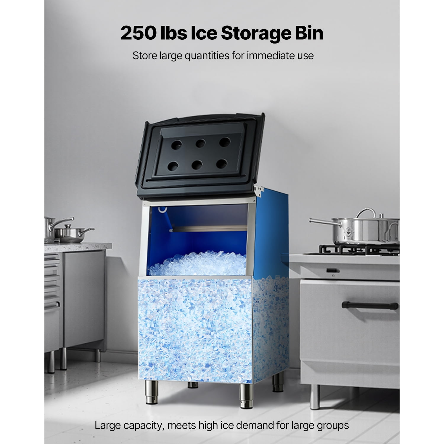 KFFKFF Commercial Ice Storage Bin, 250 lbs Capacity, Stainless Steel Ice Bin with Adjustable Non-slip Rubber Feet, Ideal for Restaurants, Hotels, and Beverage Shops