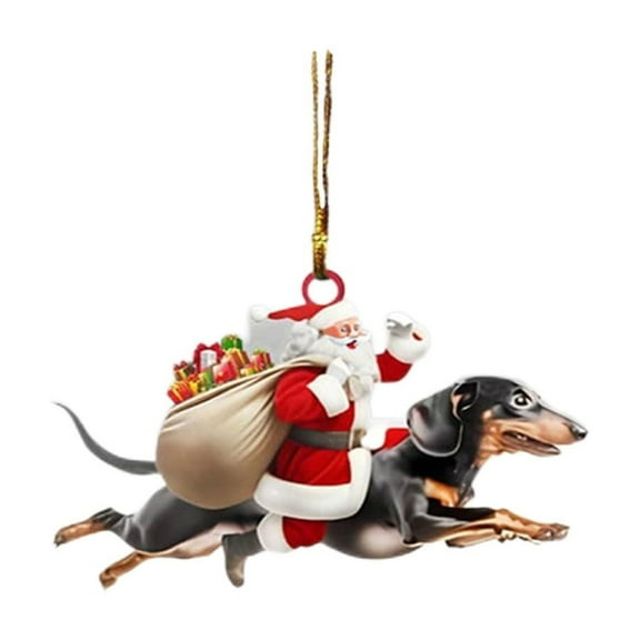 ZSBCMY Funny Dachshund Christmas Ornament, Acrylic Dachshund and Santa Decoration, Unique Holiday Décor for Dog Lovers, Whimsical Christmas Tree Pendant, Great Gift Idea for Festive Season