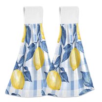 Yayeee Kitchen Hanging Hand Towels Set of 2 with Loop Bathroom Absorbent Tie Towel, Light Blue Lemon