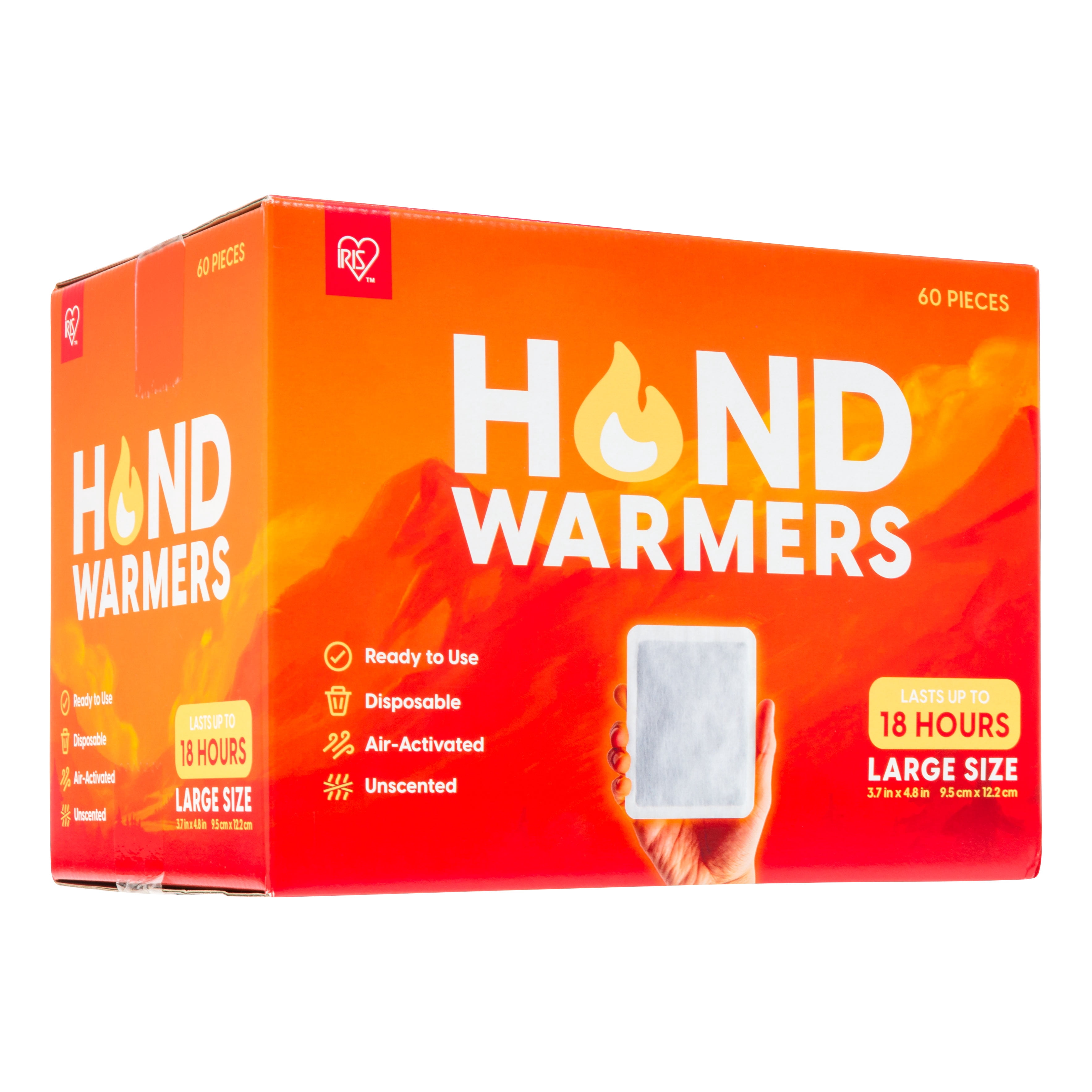 IRIS USA, Inc. Hand Warmers – Large, 60 Individual Warmers, Long-Lasting Up to 18 Hours for Warm and hot Hands - On The Go, Disposable, Handwarmers for Hands and Feet, Winter Essentials, White