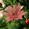 thumbnail image 4 of HomeDM Christmas Glitter Poinsettia Flowers 13 Inch Watermelon Red Christmas Tree Ornaments Artificial Flowers with Stems for Xmas Tree Wreath Garland Party Holiday Decor, 4 of 6
