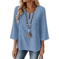 thumbnail image 2 of MEICHEN Womens 3/4 Sleeve Tops Cotton Linen Shirts V Neck Lace Casual Loose Fit Blouses Fashion Womens Summer Essentials Tops, 2 of 7