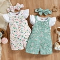 thumbnail image 7 of ZXLBBD Infant Girls Fly Sleeve Ribbed Tops T Shirt Floral Prints Suspenders Shorts Headbands Outfits Casual Relaxed Fit Outdoor Daily Wear Size 18 M-24 M, 7 of 7