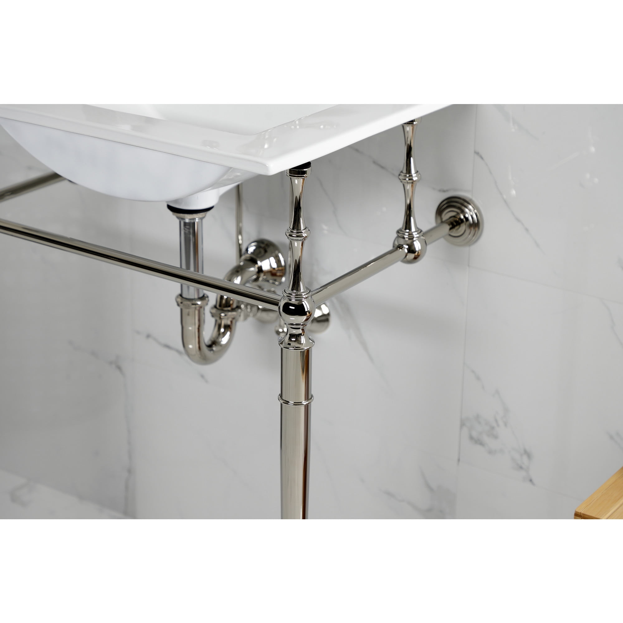 Kingston Brass KVPB24187W1PN Edwardian 24" Ceramic Console Sink with Brass Legs (1-Hole), White/Polished Nickel