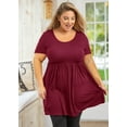 thumbnail image 4 of SHOWMALL Plus Size Tops for Women Short Sleeve Burgundy 1X Crewneck Summer Tunic Pleated Flowy Maternity Loose Fit Babydoll T Shirt, 4 of 7