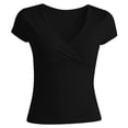 thumbnail image 7 of Womens Summer Tops Elegant Soft Wrap V Neck Short Sleeve Workout Tops for Women Black XL, 7 of 7