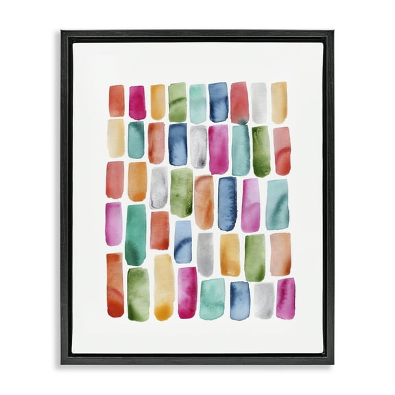 Stupell Industries Bright Abstract Brushstrokes Abstract Painting Black Floater Framed Art Print Wall Art, 17 x 21