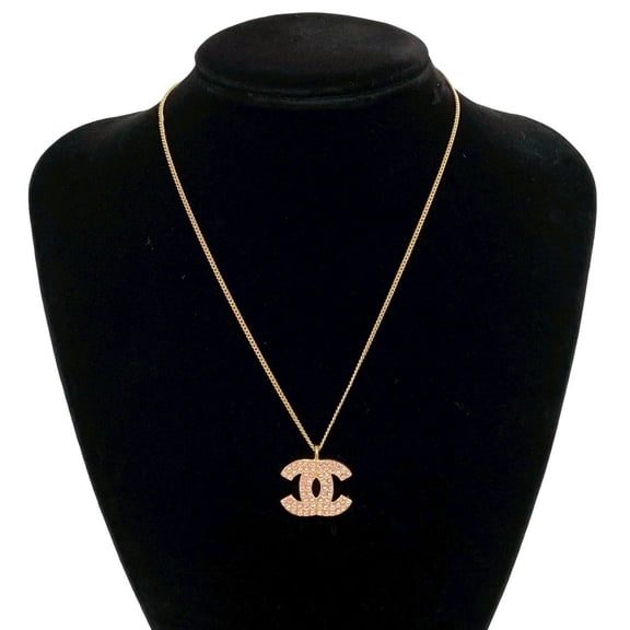 Pre-Owned CHANEL Coco Mark Motif GP Rhinestone Chain Necklace Pendant Gold Pink 113-1 (Good)
