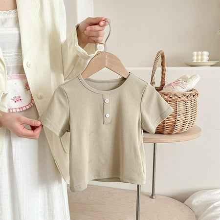 BLTIBY Toddler Girls Boys Button Up T-shirt Short Sleeve Solid Color Blouse Kids Summer Round Neck Fashion Casual Pullover Tops 2025 Green 8-9 Years BLTIBY Toddler Girls Boys Button Up T-shirt Short Sleeve Solid Color Blouse Kids Summer Round Neck Fashion Casual Pullover Tops 2025 Green 8-9 Years