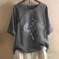 thumbnail image 2 of Blusas de Manga Corta para las Mujeres Impresas Cuello Redondo Camiseta Casual, Blusa de Algodón de Imitación para las Mujeres, 2 of 4