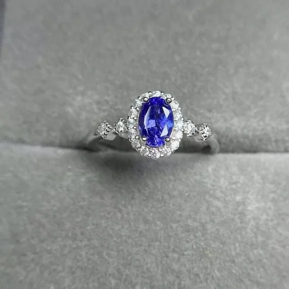 RKC 1Ct Oval Cut Lab Created Blue Sapphire Women's Ring 14K White Gold Plated Silver