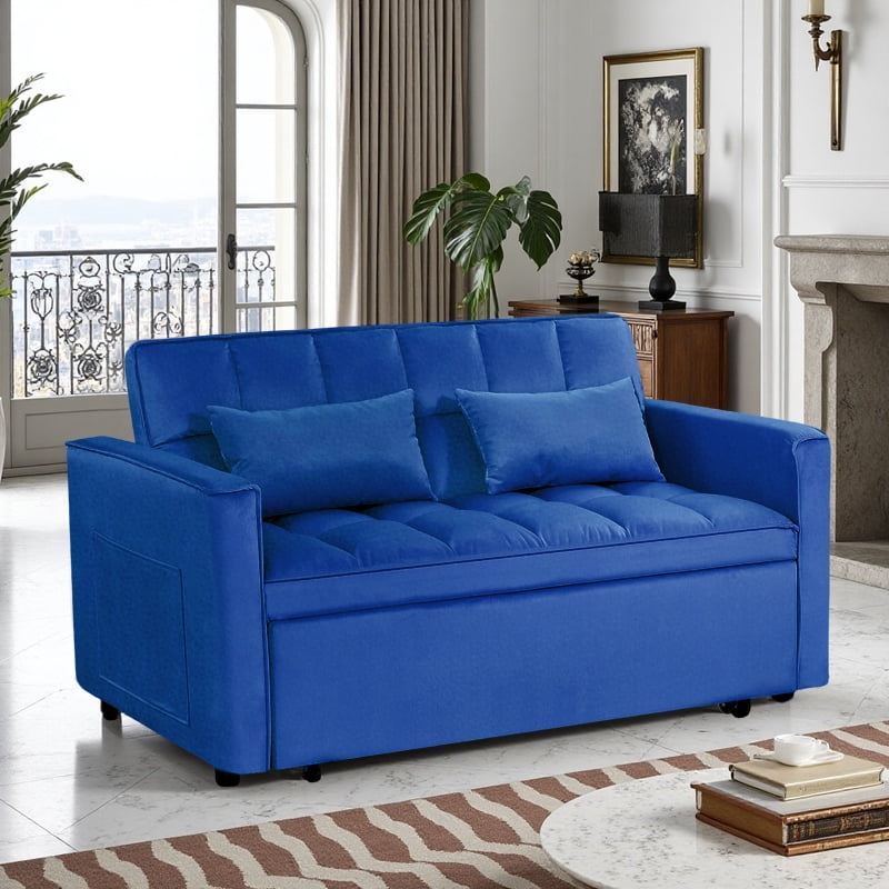 Gewnee 54" Velvet Upholstered Pull Out Sleeper Loveseat for Home,Office,Guest Room.Blue