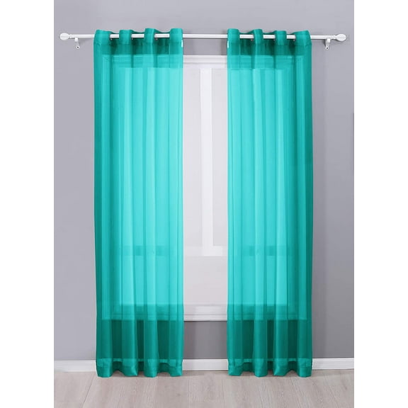 Decotex 2 Piece Sheer Voile Grommet Top Window Curtain Panel Drapes (54" X 120", Teal)