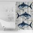 thumbnail image 2 of Marine Life Shower Curtain, 48" x 72", Vintage Blue Tuna Oil Painting Wood Texture Waterproof Bathroom Curtain Washable Shower Curtain Set with 12 Hooks, 2 of 6