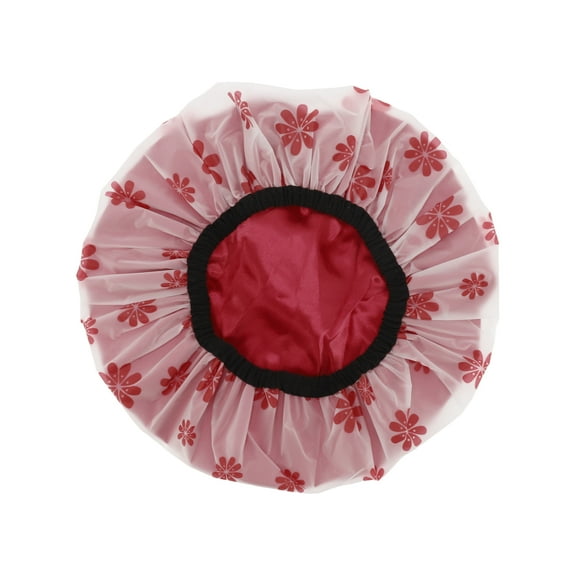 Unique Bargains 1 Pc Women Durable Snowflake Shower Cap for Bathroom Vacation Hotel Travel Red Satin EVA