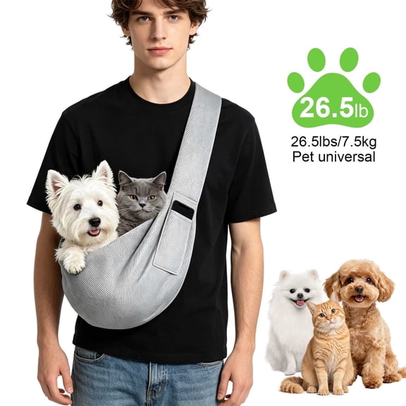 Sling Carrier for Small Dogs & Cats, TSV Hands-Free Breathable Pet Bag for Travel, Up to 26.5 lb, Gray