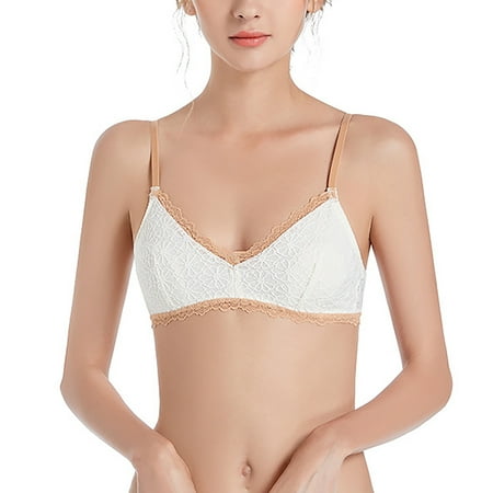 Women s Push Up Lace Bra No Underwire Bra Thin Cup Comfortable Lace Underwear V-Neck Seamless Bra Feature Hook and Eye Closure Balconette Bra Style Y-502   Khaki S