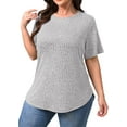 thumbnail image 4 of Fantaslook Womens Plus Size Tops Crewneck Short Sleeve Shirts Casual Loose Tunic Tops Curved Hem Summer Blouses, 4 of 7