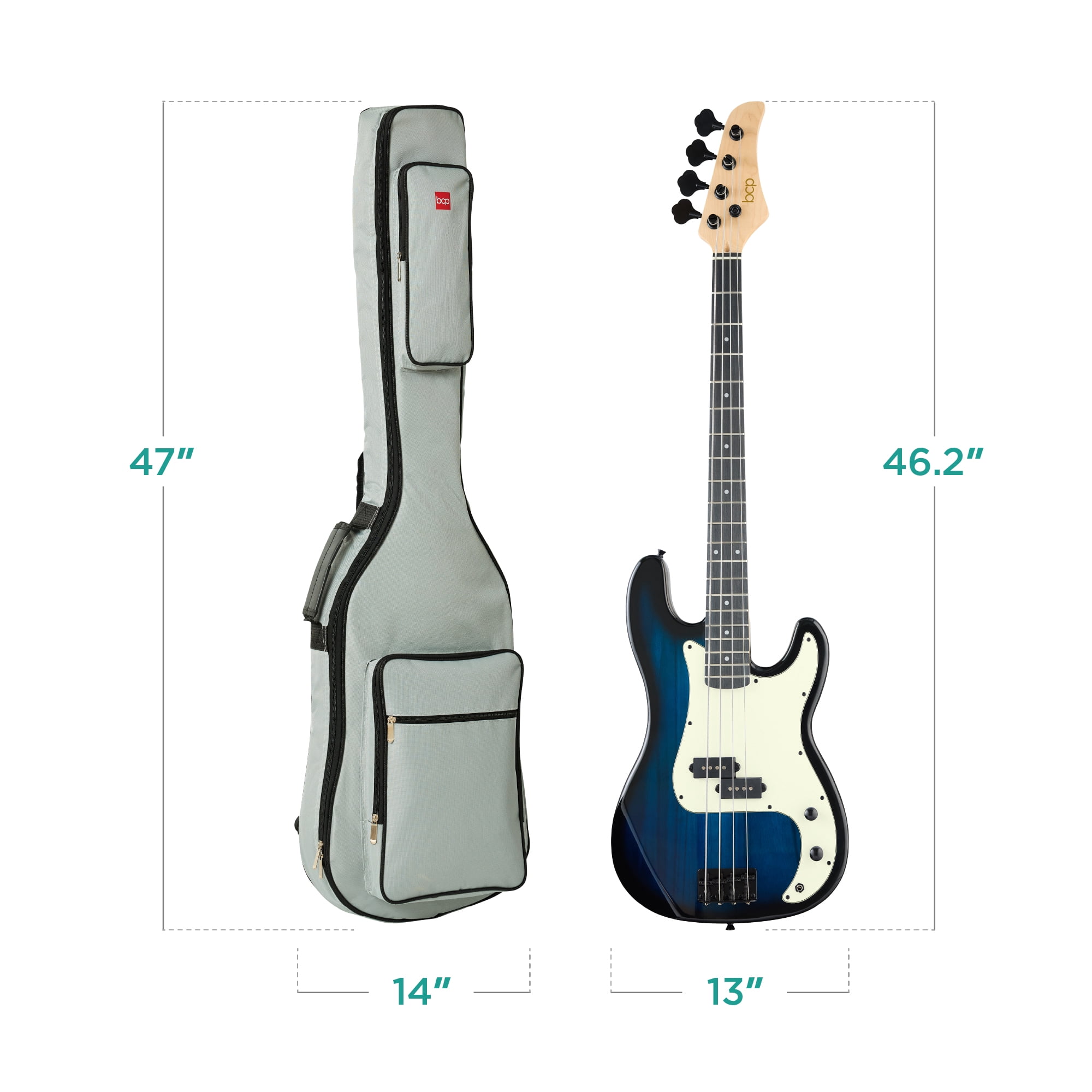 Best Choice Products Full Size Beginner 4-String Electric Guitar Bass Guitar w/ Padded Case - Hollywood Blue/Mint