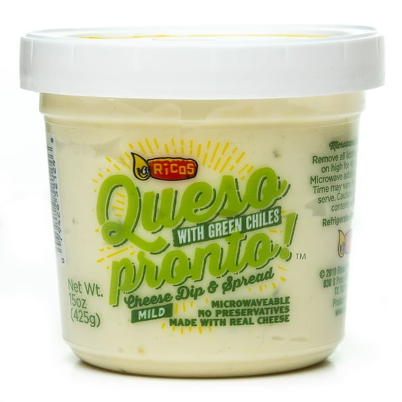 Ricos Queso Pronto Mild Cheese Dip & Spread with Green Chiles, 15 oz, Tub, Shelf-Stable