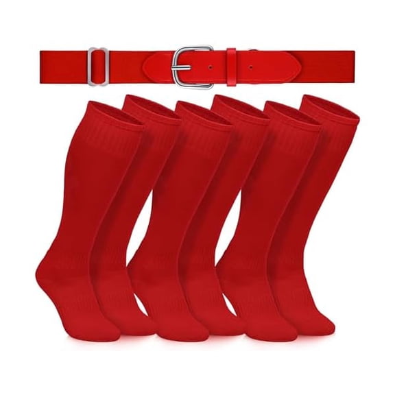 Eryueer3 Pairs Baseball Socks and Belt Combo Youth Boys Softball Football Socks and Elastic Baseball Belts for Boys Girls
