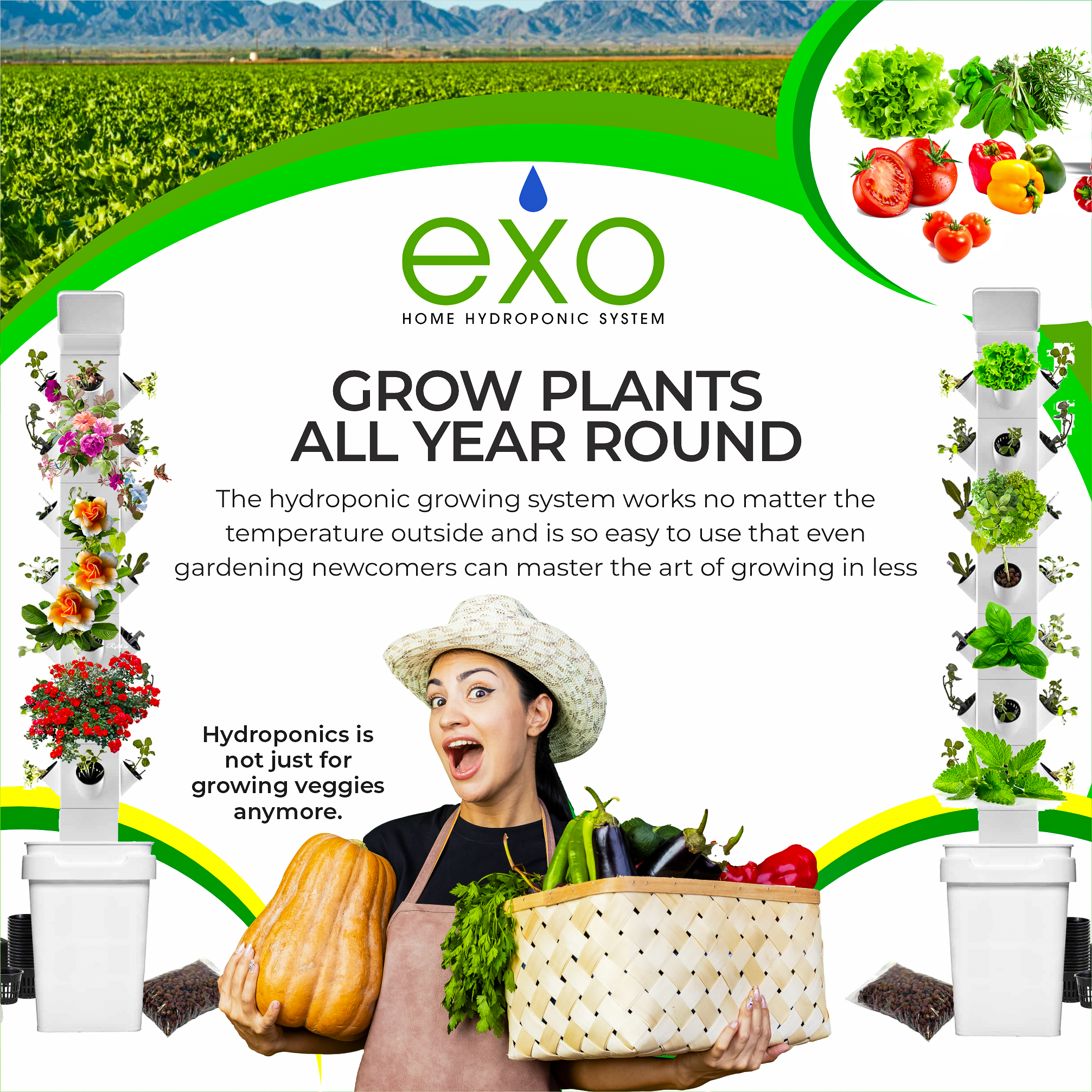 EXO Hydroponics Growing System Tier 3 Mini Tower - Advanced Indoor Gardening Kit for Healthy Plants - Automate Aeroponics Mini Indoor Outdoor Home Grow Herb