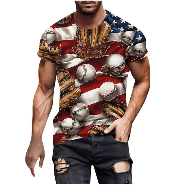 Mens Casual Pantalones Cortos Raya Impresión Suéter Fitness Deportes Camiseta, Poliéster Cuello Redondo Blusa para Al Aire Libre, Diario Y Primavera Verano Desgaste