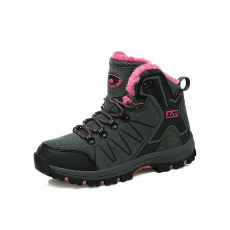 

Gomelly Unisex Comfortable Trekking Shoe Athletic Winter Warm Hiking Shoes Trailing Outdoor Round Toe Ankle Boots Gray Rose Red 5