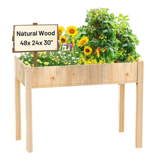 Beddle Outdoor Wood Raised Garden Bed, Elevated Reinforced Large Planter Box for Vegetable Flower Backyard Patio Gardening Balcony & Bed Liner,48x24x30in