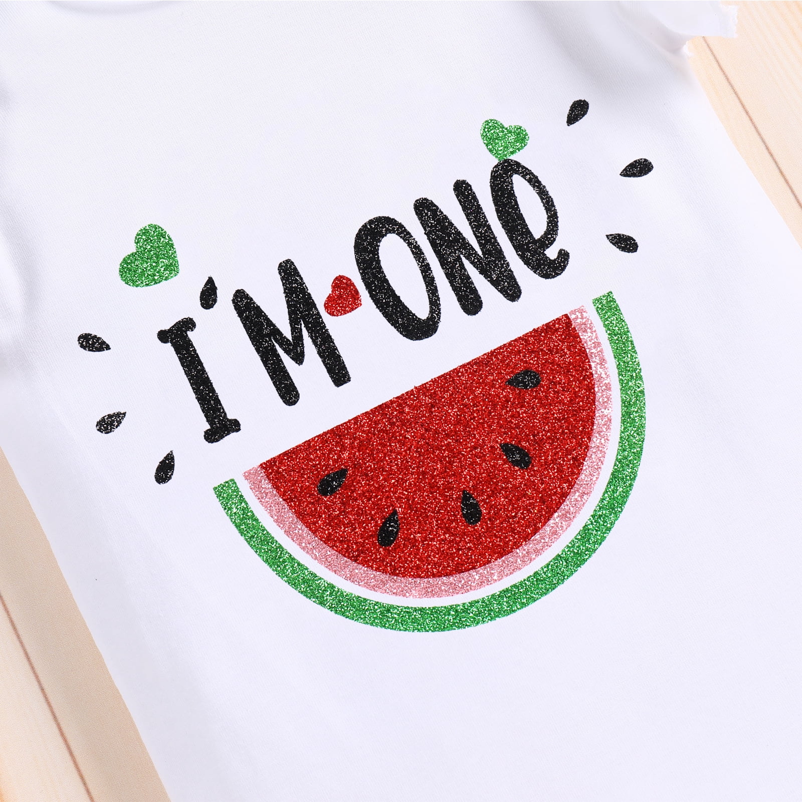 IBTOM CASTLE Baby Girls Watermelon 1st/2nd Birthday Outfit Princess Ruffle Romper Tutu Skirt Leggings Headband 4pcs Clothes Set 12 Months Red-I'm One