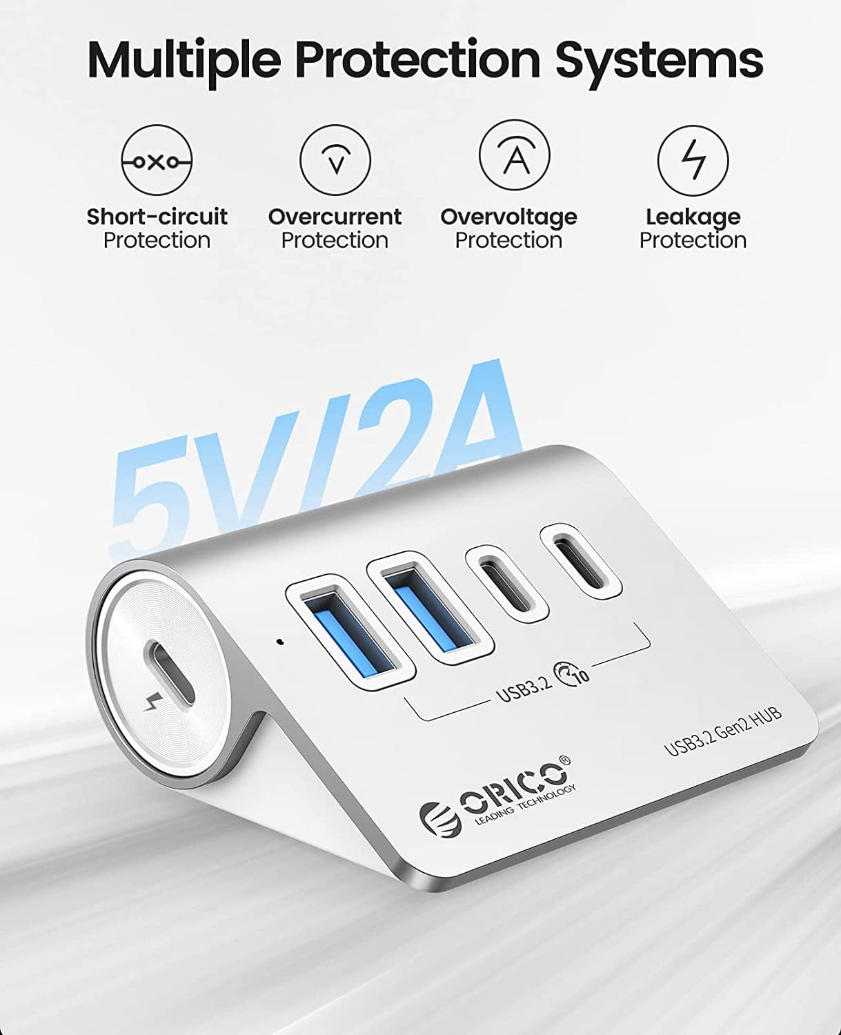ORICO USB Hub for Laptop Desk USB Splitter Hub Mini Hub with 1.64ft USB-C Cable-10Gbps USB 3.2 Gen 2 USB Adapter for iMac, MacBooks, Laptop, Xbox, Flash Drive