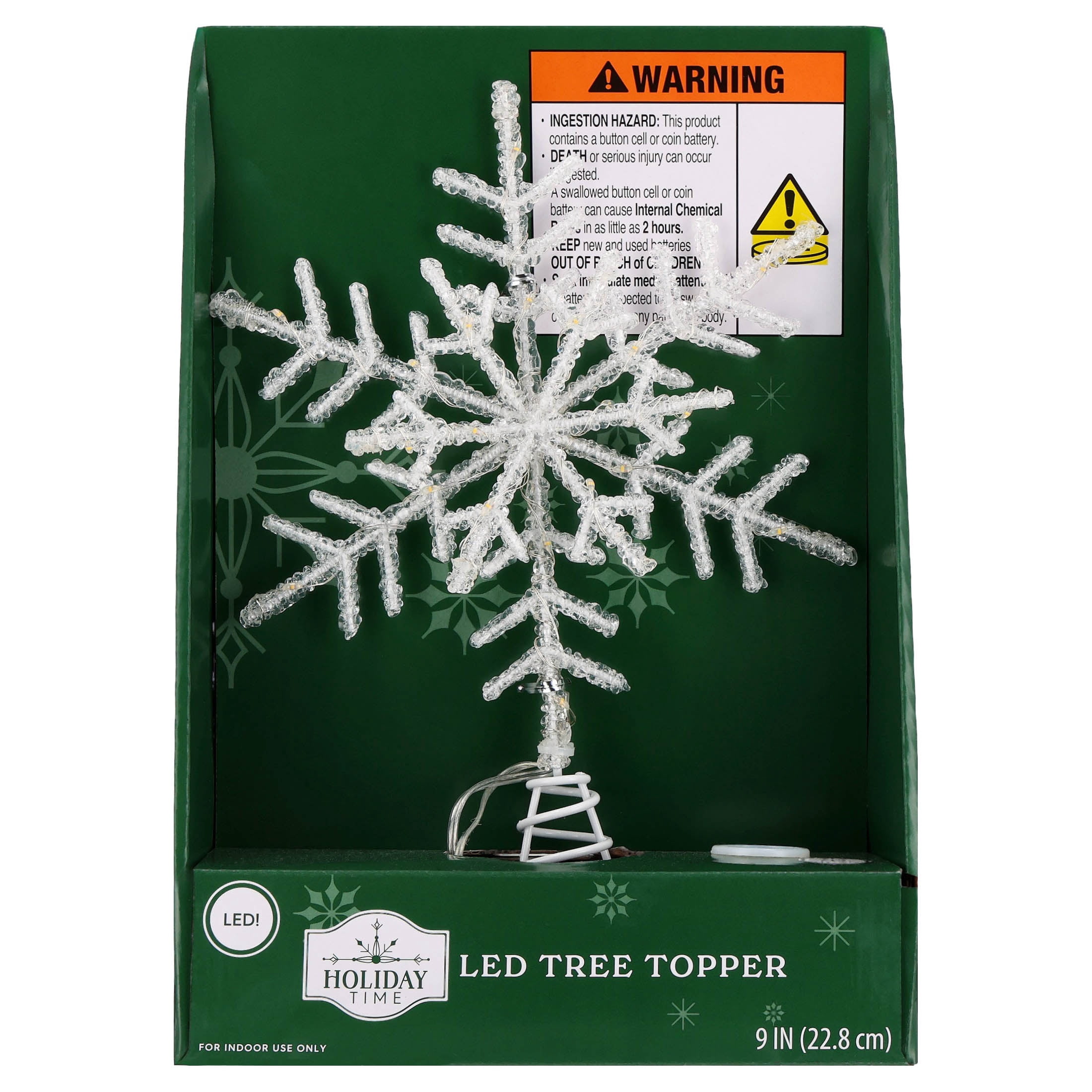 LED Star Christmas Tree Topper, White, 9", by Holiday Time