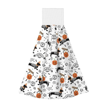 

Ocsxa Halloween Dachshund for Hand Towels Hand Wipes with Velcro Soft and Fast Absorbent Hanging Towels Reusable Cleaning Cloth for Kitchen/Bathroom/Laundryroom 14x18In