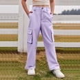 thumbnail image 2 of CPNG Teen Girls Solid Color Baggy Leg Wide Leg Cargo Denim Pants Trendy Loose Casual Denim High Waist Cargo Jeans(Purple,8-9 Years), 2 of 8