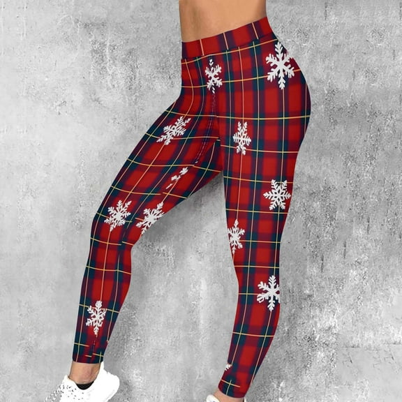 Qulqfy Gym Leggings for Women Red Christmas High Waisted Track Lounge Plus Size Casual Plaid Leggings Women Pants L