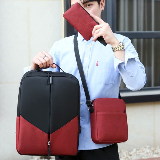 Mochila de Moda Xihbxyly Tres piezas para hombre con Carga USB para Ordenador portátil