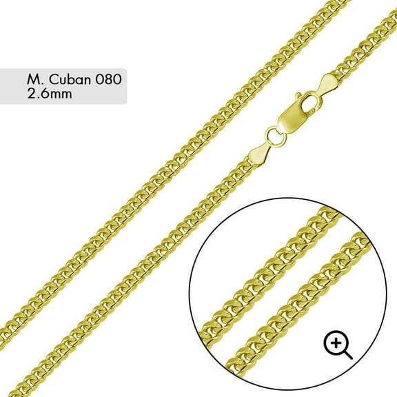 Gold Plated 925 Sterling Silver Miami Cuban 080 Chain Link 2.6mm Made in Italy 26" Jewelry Female